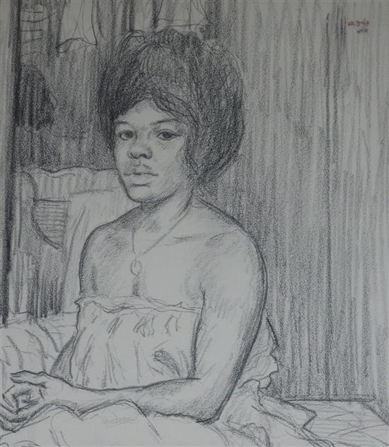 Clifford Hall (1904-1973) Portrait of a black lady, 33 x 28cm
